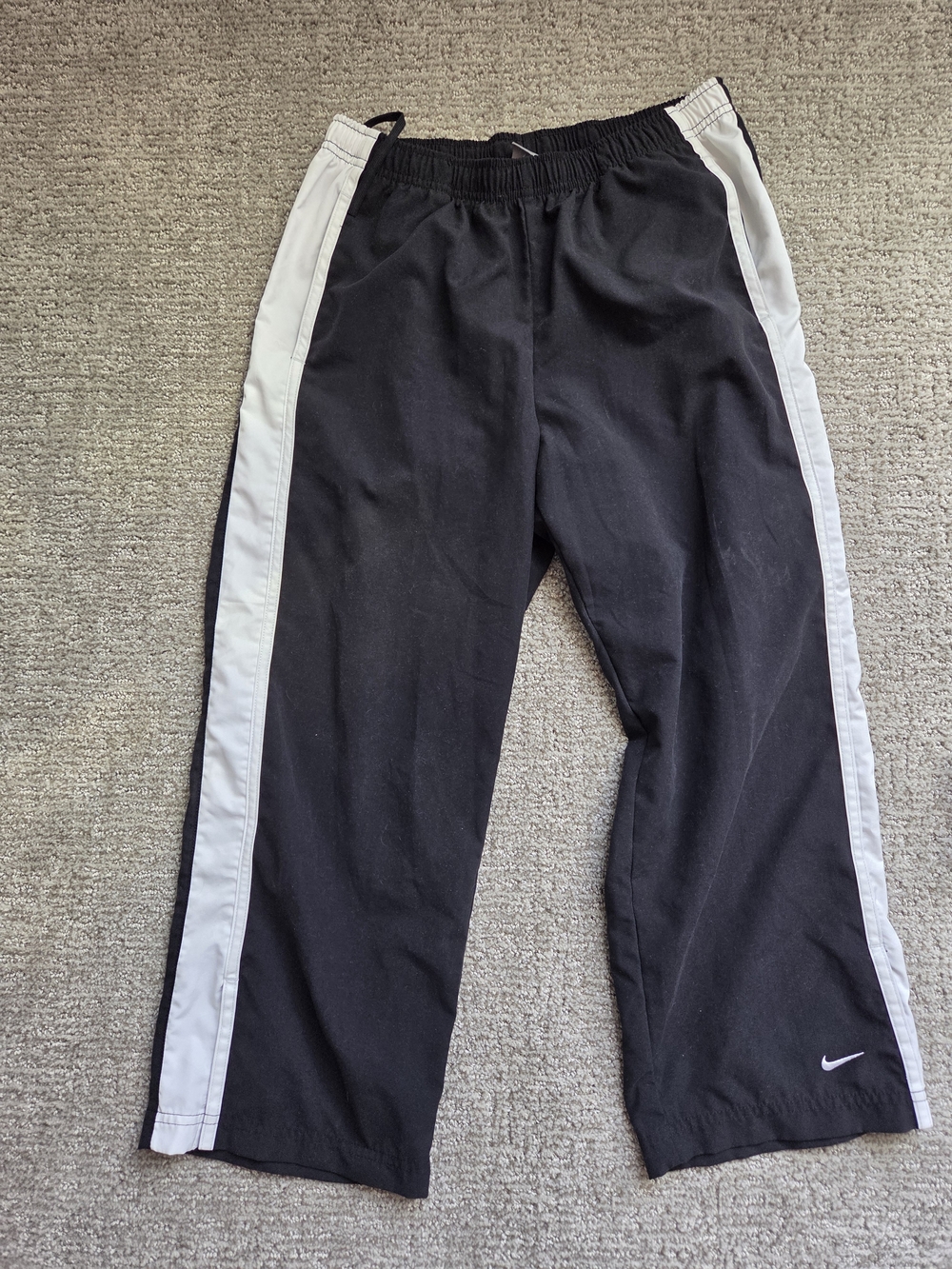 Nike Women's Cropped Black Track Pants with White Side Panels